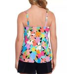 Swim Solutions Womens Floral Tankini Swim Top Pleated Front Colorful Size 10 Blue Photo 1