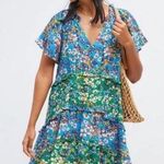Anthropologie Robin Tiered Oversize Floral Flutter Sleeve Boho Mini Dress Small Photo 0
