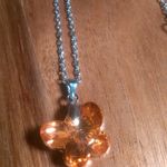 Orange Color Austrian Crystal Butterfly Brass Pendant Stainless Steel Necklace Photo 3