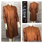 Vintage L.A. Passion Rust stripe shirt belted dress mandarin collar size 11 Photo 2
