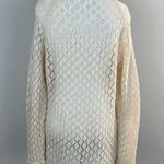 Vintage Cardigan Sweater Women Medium Beige Open Knit Crochet Long Sleeve Button Photo 4
