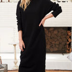 Frank & Eileen  $298 Isabelle Triple Fleece Black Midi Sweater Dress Fall Photo 0
