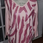 Quacker Factory  Womens Light Pink Embellished Seguin Long Sleeve Shirt Top Large Photo 0