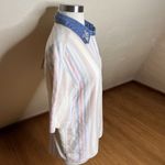 VTG Lemon Grass Top Womens Medium Pastel Striped Denim Collar Short Sleeve Photo 3