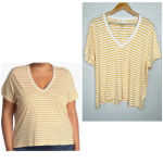 Madewell 3XL Yellow Gold Striped V-Neck T-Shirt Short Sleeve Eco-Friendly Photo 1