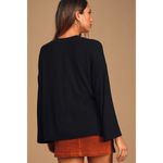 Lulus  Mercurio Black‎ Loose Ribbed Drop Shoulder Long Sleeve Top Size S Photo 2