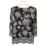 Ruby Rd. Women’s navy and white floral 3/4 sleeve top raised white dot Size M Blue Size M Photo 1