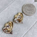14K 14KT Karat Two Tone White Yellow Gold Intertwined Heart Puffy Stud Earrings Photo 9