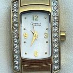 Caravelle by Bulova Ladies Watch Crystals White Dial Gold Tone Stretch Bracelet Photo 2