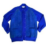 vintage carlisle/sport lambswool suede blue sweater cardigan jacket size large Photo 0