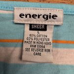 Energie Y2K Sheer Striped Button Short Sleeve Top Size Large Blue White Orange Photo 2