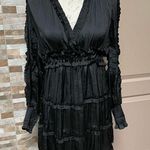 𝅺OPT ONE PRETTY TIME Tianna Mini Dress XL Black Pleated Ruffle Tiered Silky Photo 4