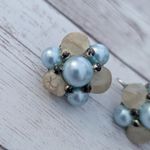 Vintage Clip On Earrings Beige & Light Blue Cluster Photo 2