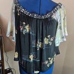 Free People  Medium Babydoll Top Floral Koel Satin Off The Shoulder Flowy Photo 0