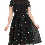 NWT Voodoo Vixen Sallie 50s Flared Dress Black Multicolor Embroidered Dot Small Photo 0
