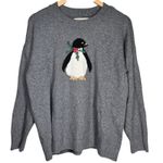 Loft Petite Penguin Christmas Sweater Grey Women's Size LP Photo 0