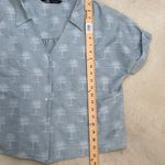 ZARA  Blue Palm Tree Print Button Down Short Sleeve Collared Blouse Shirt Top M Photo 8