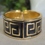 Boutique Gold Filled Greek Key Clamper Hinge Bracelet Gold And Black Enamel Photo 4