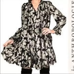 Anthropologie  Gold Metallic Foil Tunic Dress Long Sleeve Party Holiday Size XS Photo 0