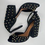Schutz Dionise Heels Size 8.5 Black Nubuck Gold Stud Spike Open Toe Block Strap Photo 9