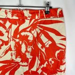 New York & Company Coral & Cream Floral Cotton Knee Length Pencil Skirt 4 Orange Photo 2