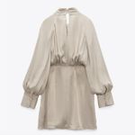 ZARA NWT  Silky Satin Knotted Cream Long Sleeve Dress, Size M Photo 6