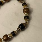Black Brass and Gold Toned Beaded Stretch Bracelet Photo 2