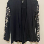 Lucky Brand Black Cardigan with White Embroidery Photo 0