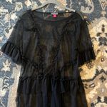 Vince Camuto  Sheer Mesh Top Women S Black Short Sleeve Ruffle Whimsigoth Top Photo 2