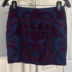 Free People Women's Navy Purple Floral Velvet Stretchy Mini Skirt- Small Photo 0