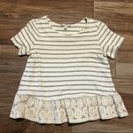 Anthropologie  Eri + Ali Gray Stripe Crochet Hem Short Sleeve Top Photo 1