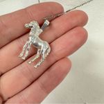 Silver Tone Horse Pendant Necklace Blue Stone Photo 2