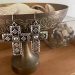 Retro Vintage Silver Southwestern Cross Dangle Earrings Photo 0