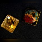 Cloisonné flower colorful clip on earrings vintage diamond shape red blue gold Photo 6