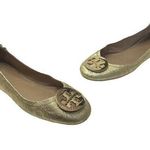Tory Burch Shoe Spark Gold Smooth Metallic Logo Minnie Travel Ballet Flats 9.5 Photo 0