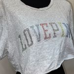 PINK - Victoria's Secret PINK Victoria’s Secret Light Grey Cropped Shirt with Rainbow Rhinestone Logo Photo 1