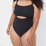 Cacique Lane Bryant  Rib Keyhole High Leg Thong Bodysuit BLACK Plus Size 26/28 Photo 0