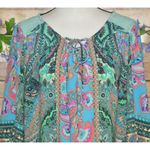 Figueroa & Flower Womens 2X Green Floral Lace Up Lace Back Blouse Tunic Top Photo 1