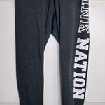 PINK - Victoria's Secret PINK Victoria’s Secret yoga pants - gray/black - Size Large DRAWSTRING MISSING Photo 0
