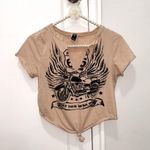 Windsor  Size Medium Motorcycle Crop Top Route 66 Rocker V-neck Shirt Tan & Black Photo 0