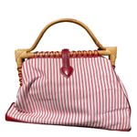 Brighton  Doctor Handbag Vintage with Bamboo Handles and Red Leather Rose Design Photo 1