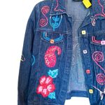 New Directions Vintage Denim Jacket Large Hibiscus Paisley Embroidered Boho Blue Photo 3