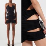 Monot Cutout Ruched Jersey Halter Neck Mini Dress Fitted Black Crepe Size US 0 Photo 13