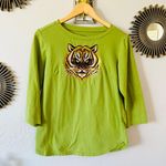 Bob Mackie Wearable Art NWOT lime green 3/4 sleeve top with sequin lion fits S-M No flaws Photo 0
