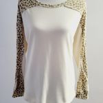 Mystree  Cream & Leopard Print Mixed Media Drop Shoulder Pullover Size Small Photo 1