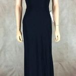 Blondie Nites  Stretch Knit Navy Blue Gown With Beaded Neck NWT Size 3 Photo 2