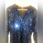 Lilli Diamond Original 60s 70s TRUE VINTAGE Blue Maxi Sequin Dress Long Sleeve L Size L Photo 2