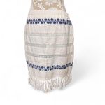 For Cynthia  Boho Fringe Skirt L Beige Blue Embroidered Tassel Hem Festival Vibe Photo 4