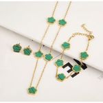 Gold Plated Clover GREEN Necklace 5 Petals Unisex Womens Mens Photo 3