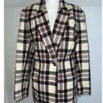 Women’s Cream Plaid Wool Blazer Single Button Red Size XL Photo 0